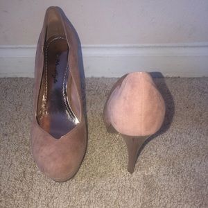Tan Suede Closed Toe Heels